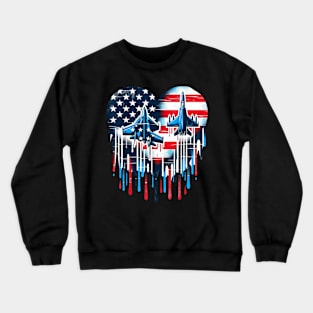 Fighter Jet Airplane American Flag Heart 4Th Of July Crewneck Sweatshirt